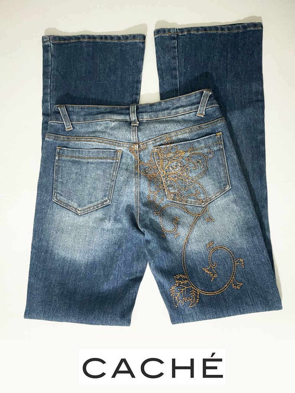 Vintage Cache Blue Denim Jeans w/Embroidery on back | Size 4
